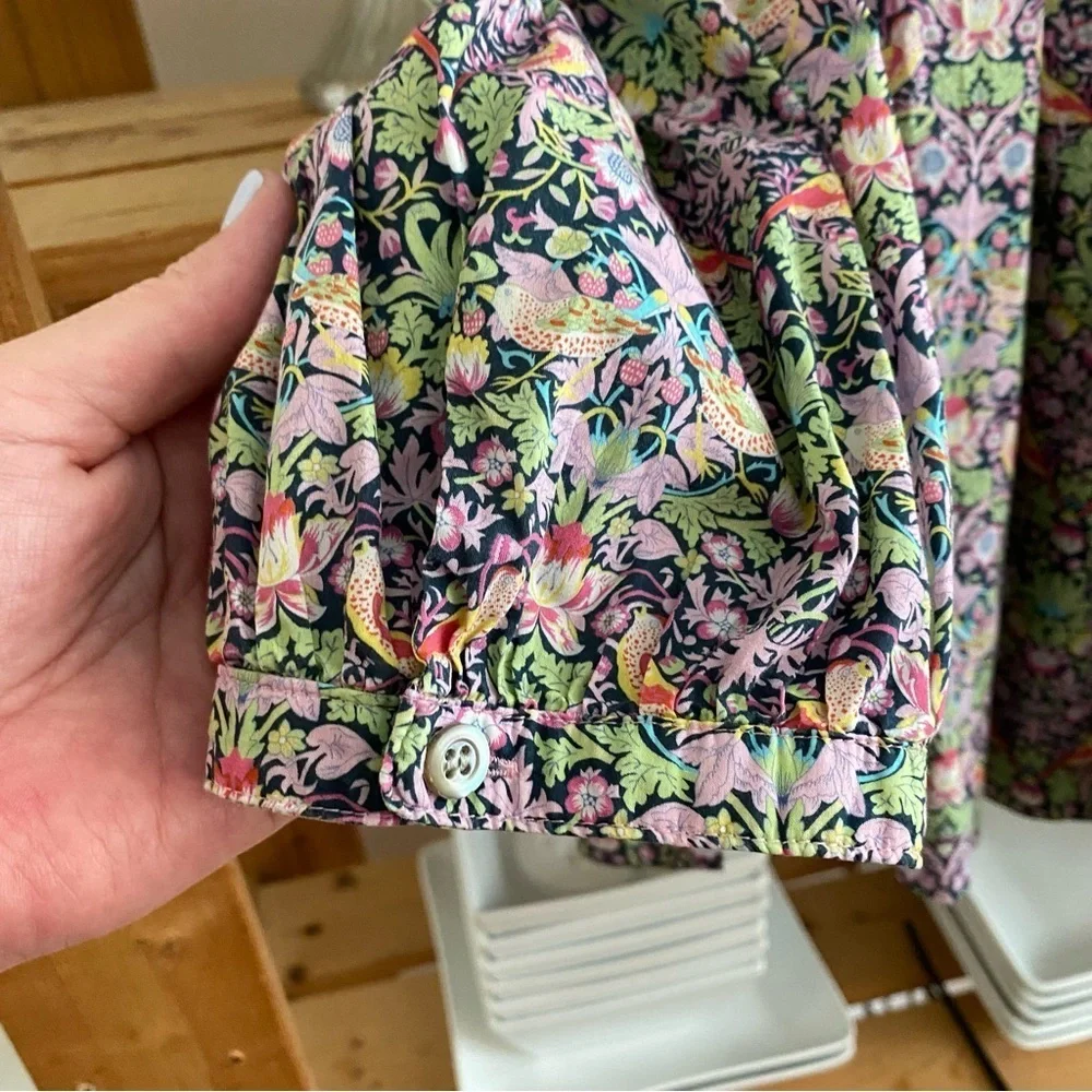 J. Crew Liberty Fabric Strawberry Thief Peony Print Square Neck Penny Blouse 4
